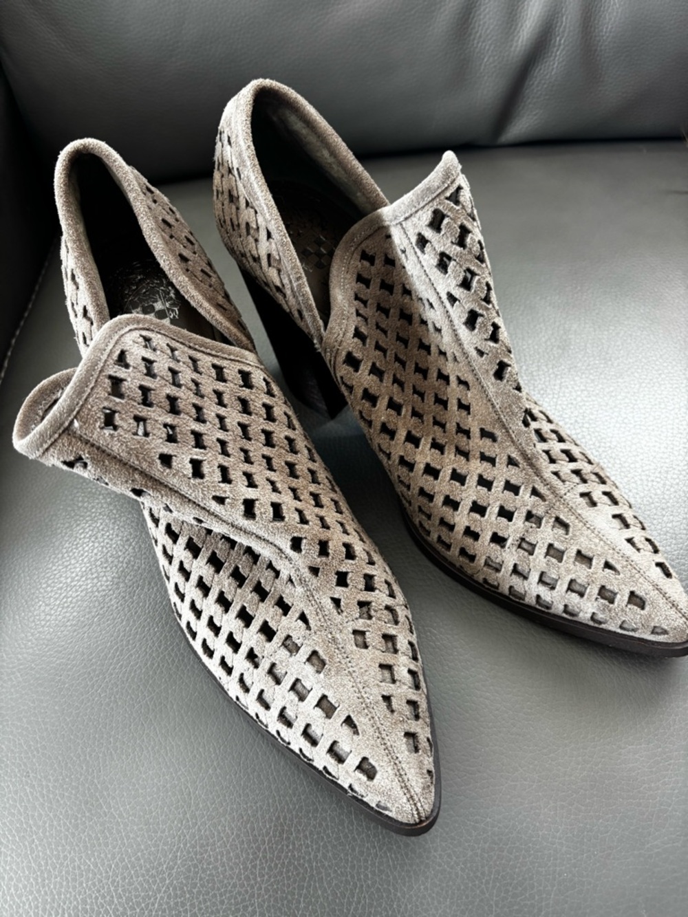 Vince Camuto Tan Suede Cutout Pointed Ankle Booties